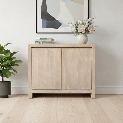 42" Ivory Distressed Reclaimed Wood Sideboard With Two Doors HomeRoots