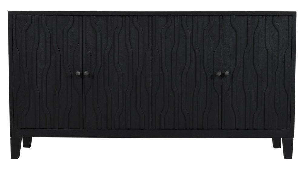69" Graphite Distressed Reclaimed Wood Carved Geometric Sideboard With Four Doors HomeRoots