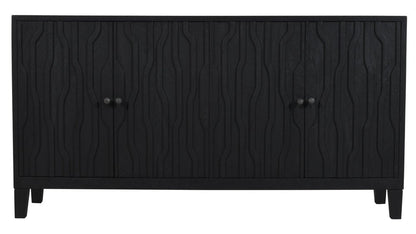 69" Graphite Distressed Reclaimed Wood Carved Geometric Sideboard With Four Doors HomeRoots