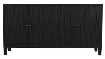 69" Graphite Distressed Reclaimed Wood Carved Geometric Sideboard With Four Doors HomeRoots