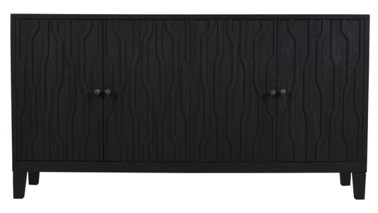 69" Graphite Distressed Reclaimed Wood Carved Abstract Sideboard With Four Doors