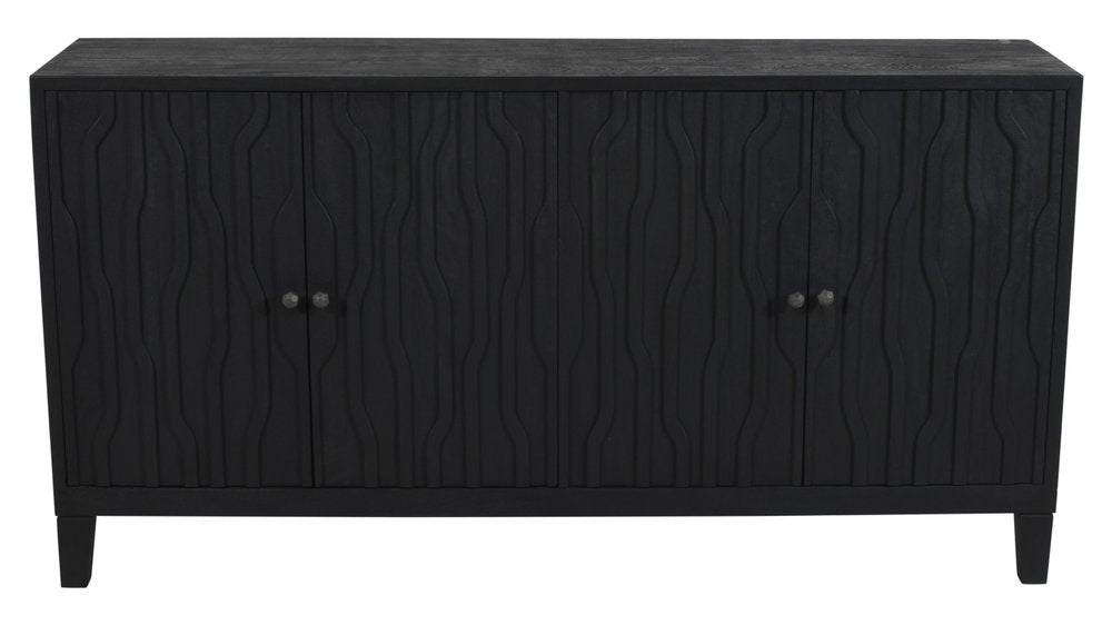 69" Graphite Distressed Reclaimed Wood Carved Geometric Sideboard With Four Doors HomeRoots