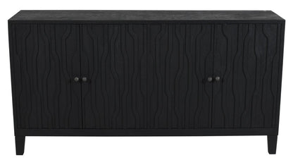 69" Graphite Distressed Reclaimed Wood Carved Geometric Sideboard With Four Doors HomeRoots