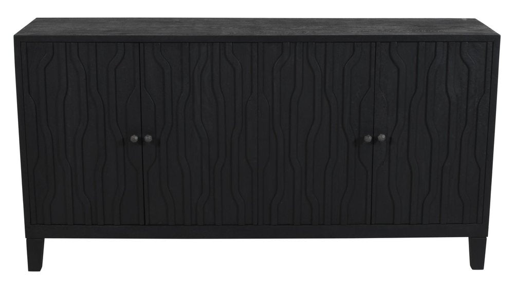 69" Graphite Distressed Reclaimed Wood Carved Geometric Sideboard With Four Doors HomeRoots