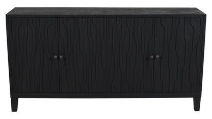 69" Graphite Distressed Reclaimed Wood Carved Geometric Sideboard With Four Doors HomeRoots