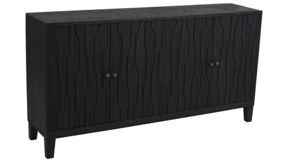69" Graphite Distressed Reclaimed Wood Carved Geometric Sideboard With Four Doors HomeRoots