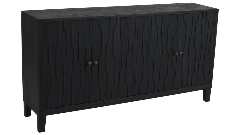 69" Graphite Distressed Reclaimed Wood Carved Geometric Sideboard With Four Doors HomeRoots
