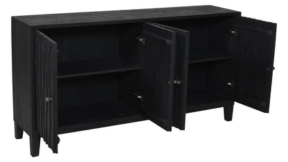 69" Graphite Distressed Reclaimed Wood Carved Geometric Sideboard With Four Doors HomeRoots