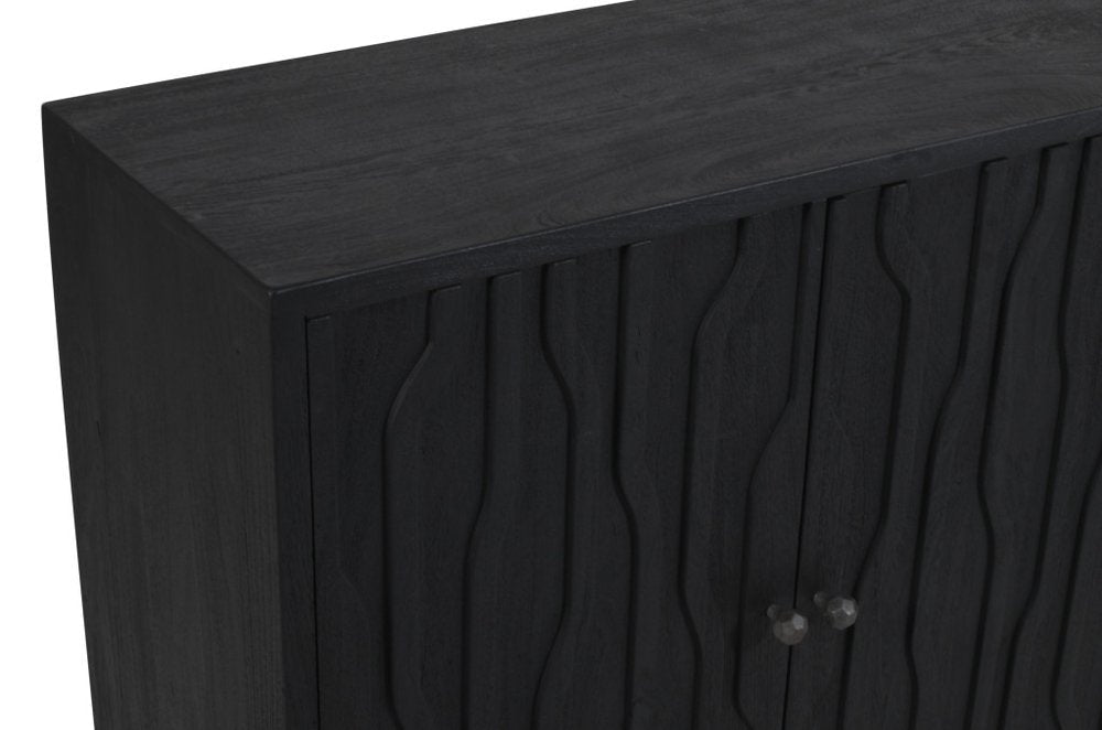69" Graphite Distressed Reclaimed Wood Carved Geometric Sideboard With Four Doors HomeRoots