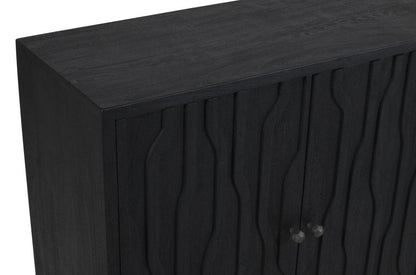 69" Graphite Distressed Reclaimed Wood Carved Geometric Sideboard With Four Doors HomeRoots