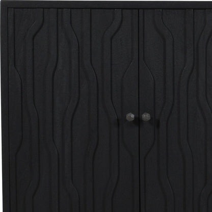 69" Graphite Distressed Reclaimed Wood Carved Geometric Sideboard With Four Doors HomeRoots