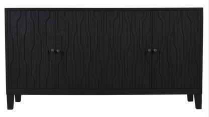 69" Graphite Distressed Reclaimed Wood Carved Geometric Sideboard With Four Doors HomeRoots