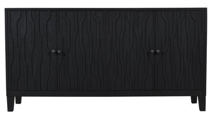 69" Graphite Distressed Reclaimed Wood Carved Geometric Sideboard With Four Doors HomeRoots