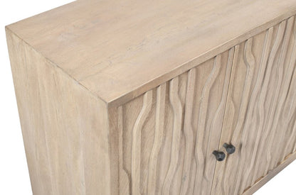 92" Ivory Distressed Reclaimed Wood Carved Geometric Sideboard With Six Doors HomeRoots
