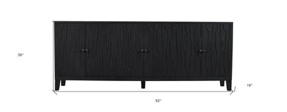 92" Graphite Distressed Reclaimed Wood Carved Geometric Sideboard With Six Doors HomeRoots