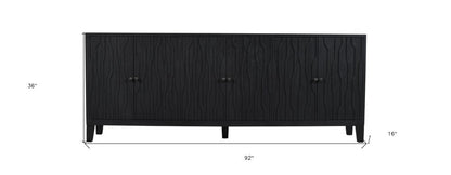 92" Graphite Distressed Reclaimed Wood Carved Geometric Sideboard With Six Doors HomeRoots