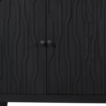 92" Graphite Distressed Reclaimed Wood Carved Geometric Sideboard With Six Doors HomeRoots