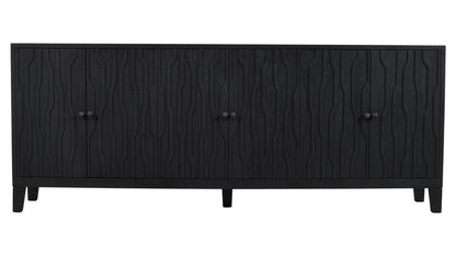92" Graphite Distressed Reclaimed Wood Carved Geometric Sideboard With Six Doors HomeRoots