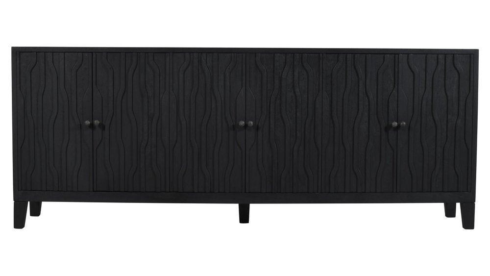 92" Graphite Distressed Reclaimed Wood Carved Geometric Sideboard With Six Doors HomeRoots