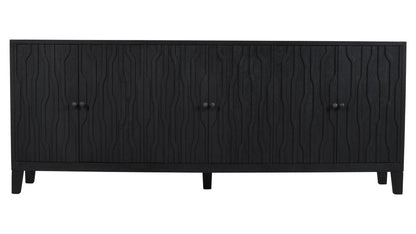92" Graphite Distressed Reclaimed Wood Carved Geometric Sideboard With Six Doors HomeRoots
