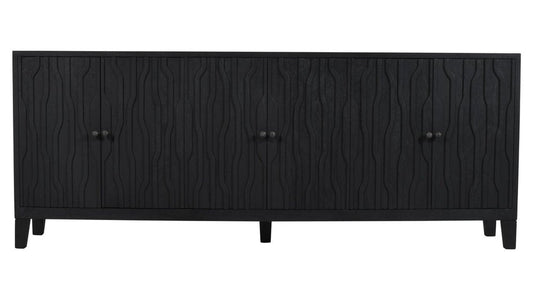 92" Graphite Distressed Reclaimed Wood Carved Abstract Sideboard With Six Doors