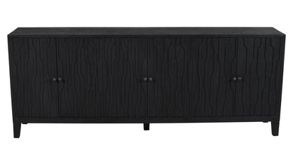 92" Graphite Distressed Reclaimed Wood Carved Geometric Sideboard With Six Doors HomeRoots