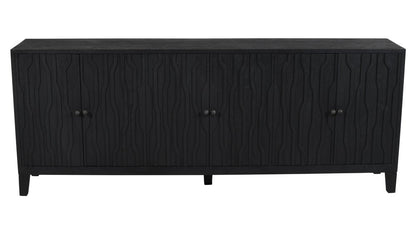 92" Graphite Distressed Reclaimed Wood Carved Geometric Sideboard With Six Doors HomeRoots
