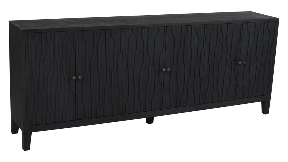 92" Graphite Distressed Reclaimed Wood Carved Geometric Sideboard With Six Doors HomeRoots