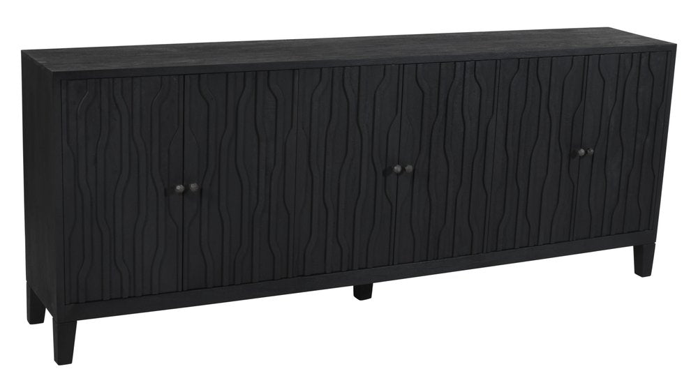 92" Graphite Distressed Reclaimed Wood Carved Geometric Sideboard With Six Doors HomeRoots