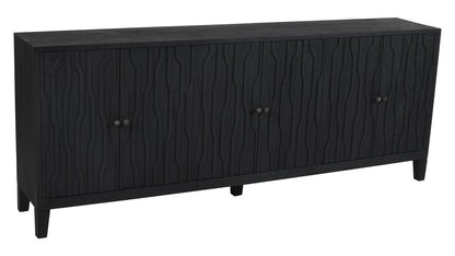 92" Graphite Distressed Reclaimed Wood Carved Geometric Sideboard With Six Doors HomeRoots