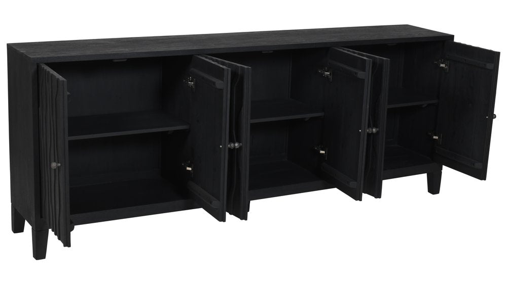 92" Graphite Distressed Reclaimed Wood Carved Geometric Sideboard With Six Doors HomeRoots