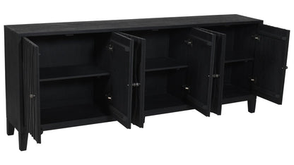 92" Graphite Distressed Reclaimed Wood Carved Geometric Sideboard With Six Doors HomeRoots