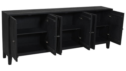 92" Graphite Distressed Reclaimed Wood Carved Geometric Sideboard With Six Doors HomeRoots