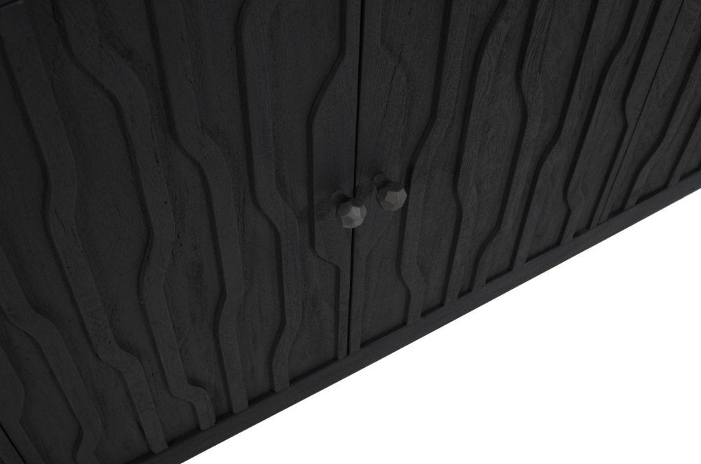 92" Graphite Distressed Reclaimed Wood Carved Geometric Sideboard With Six Doors HomeRoots