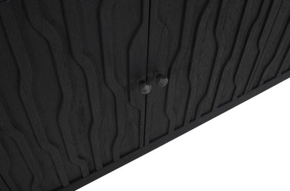 92" Graphite Distressed Reclaimed Wood Carved Geometric Sideboard With Six Doors HomeRoots