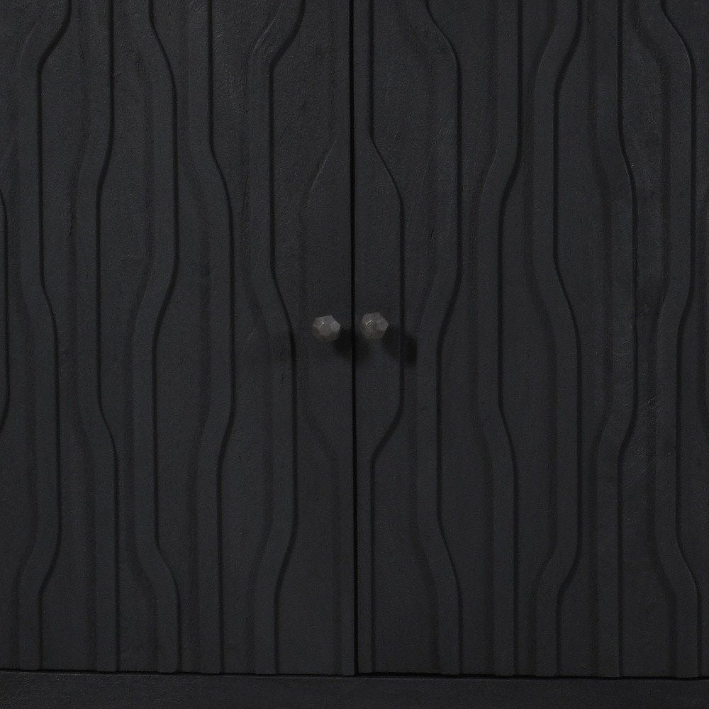 92" Graphite Distressed Reclaimed Wood Carved Geometric Sideboard With Six Doors HomeRoots