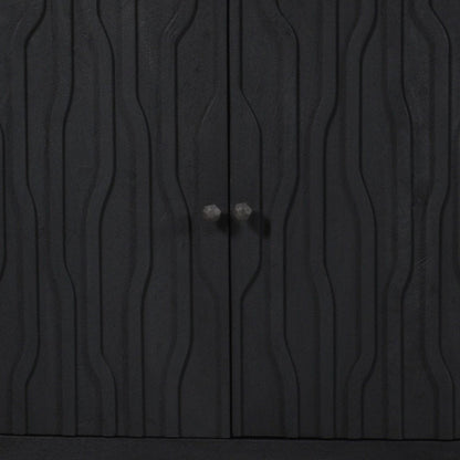92" Graphite Distressed Reclaimed Wood Carved Geometric Sideboard With Six Doors HomeRoots