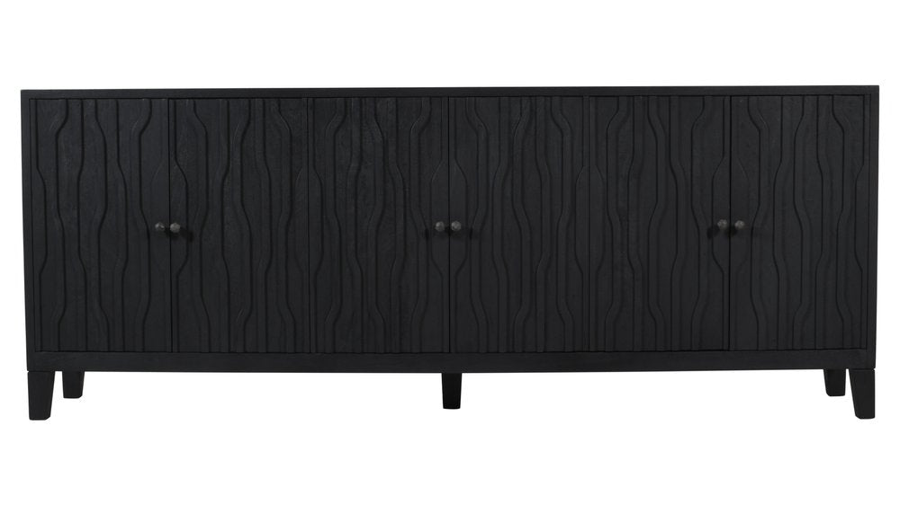 92" Graphite Distressed Reclaimed Wood Carved Geometric Sideboard With Six Doors HomeRoots