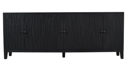 92" Graphite Distressed Reclaimed Wood Carved Geometric Sideboard With Six Doors HomeRoots