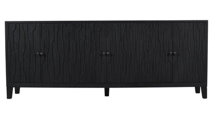 92" Graphite Distressed Reclaimed Wood Carved Geometric Sideboard With Six Doors HomeRoots