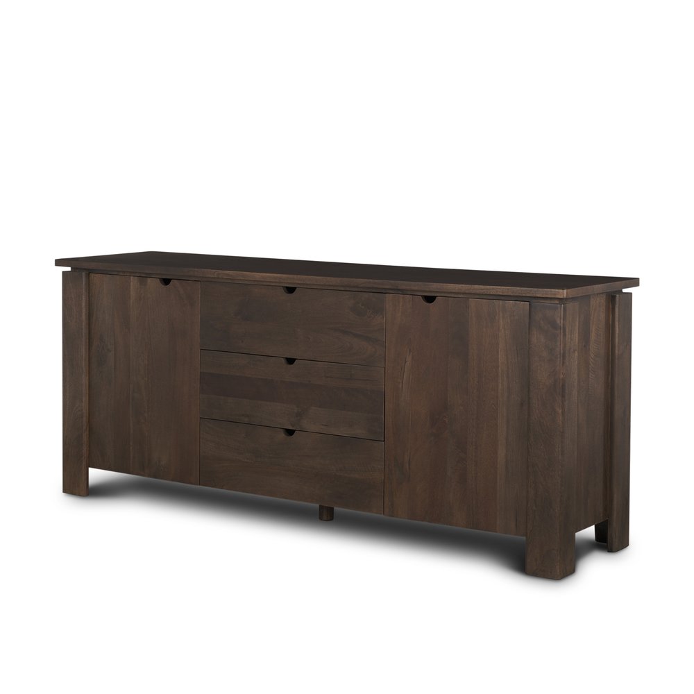 79" Brown Solid Wood Three Drawer Sideboard Soft Close with Two Doors HomeRoots