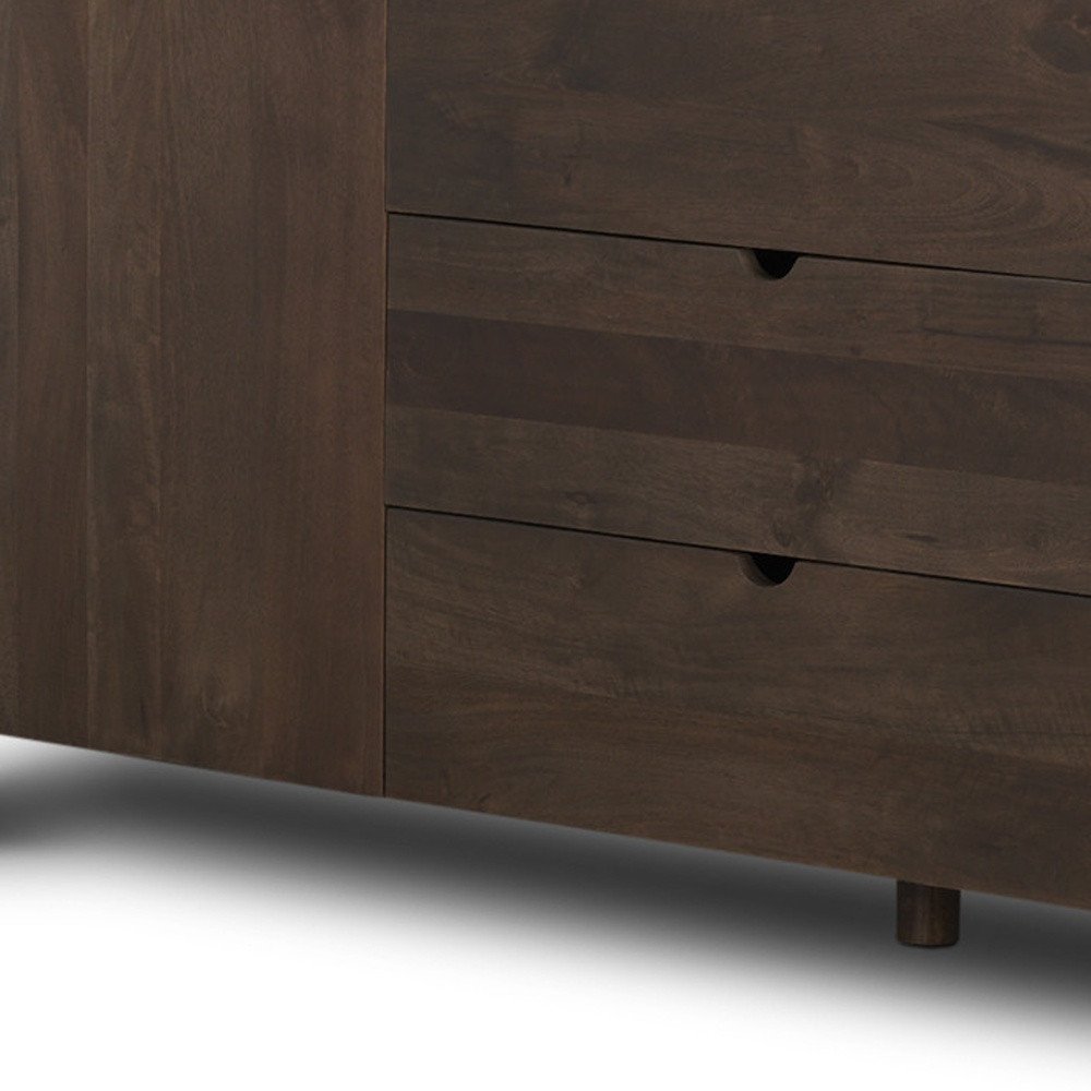 79" Brown Solid Wood Three Drawer Sideboard Soft Close with Two Doors HomeRoots