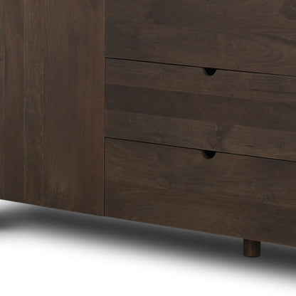 79" Brown Solid Wood Three Drawer Sideboard Soft Close with Two Doors HomeRoots