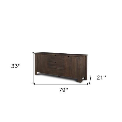 79" Brown Solid Wood Three Drawer Sideboard Soft Close with Two Doors HomeRoots