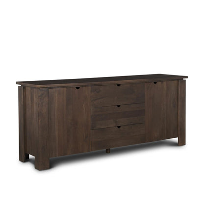 79" Brown Solid Wood Three Drawer Sideboard Soft Close with Two Doors HomeRoots