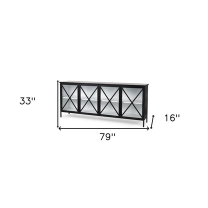 79" Black And White Iron Sideboard Soft Close with Four Glass Doors HomeRoots