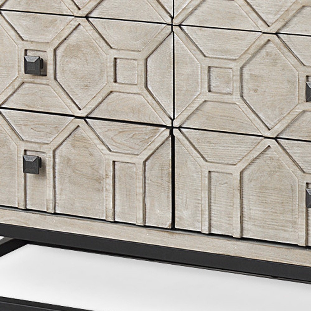 70" Light Brown Wood Carved Geometric Nine Drawer Sideboard HomeRoots