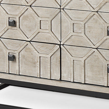 70" Light Brown Wood Carved Geometric Nine Drawer Sideboard HomeRoots