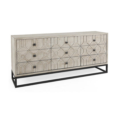 70" Light Brown Wood Carved Geometric Nine Drawer Sideboard HomeRoots