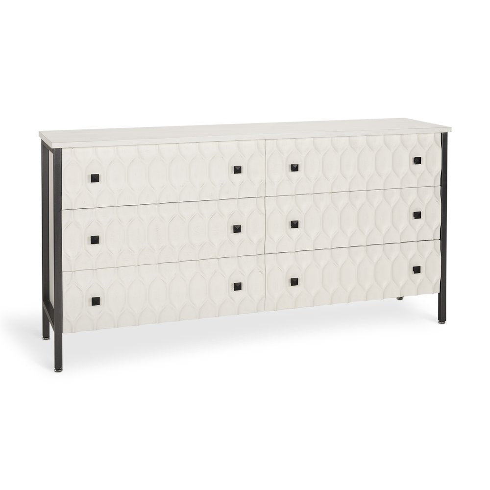 63" Gray And White Wood Carved Geometric Six Drawer Sideboard HomeRoots